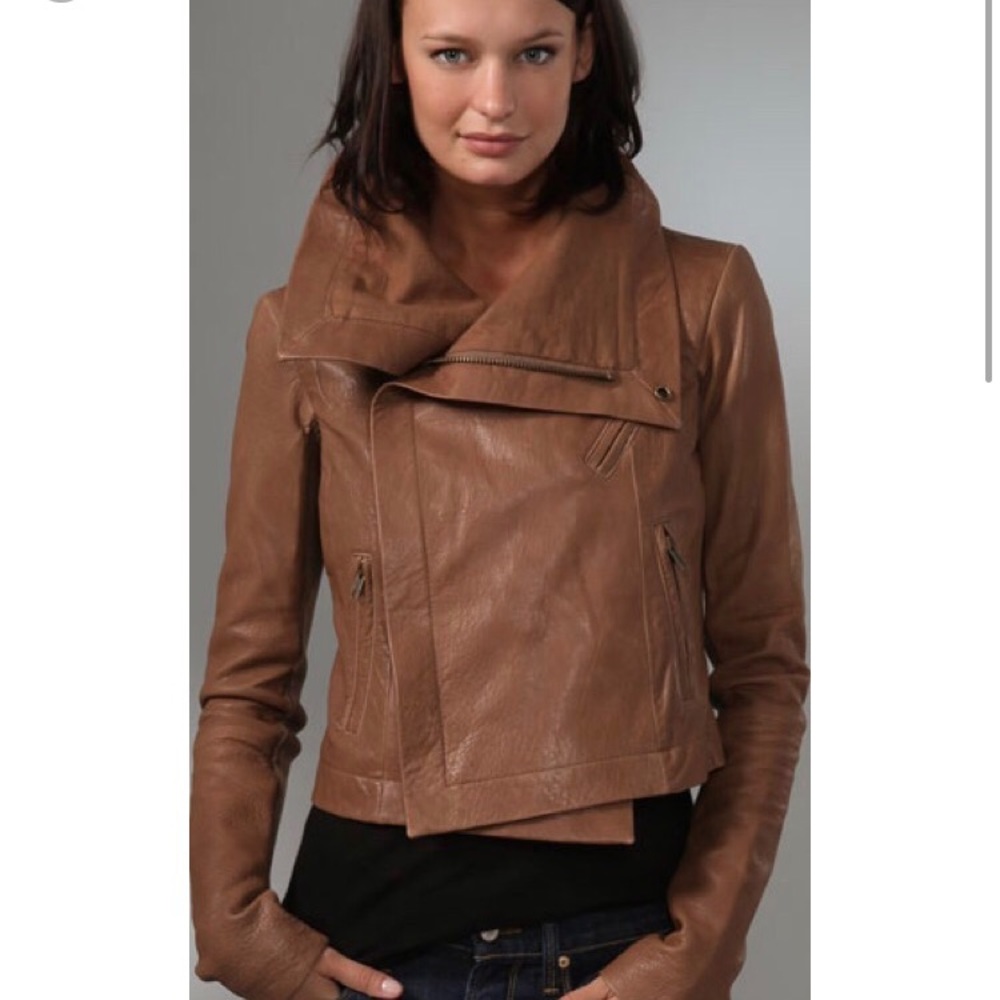 Veda Max Classic Leather Jacket Brown sz P/XS